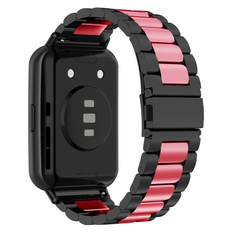 For Huawei Watch Fit 3 Three Bead Stainless Steel Metal Watch Band(Black Pink) - Watch Bands by PMc TechLife | Online Shopping South Africa | PMc TechLife | Buy Now Pay Later Mobicred