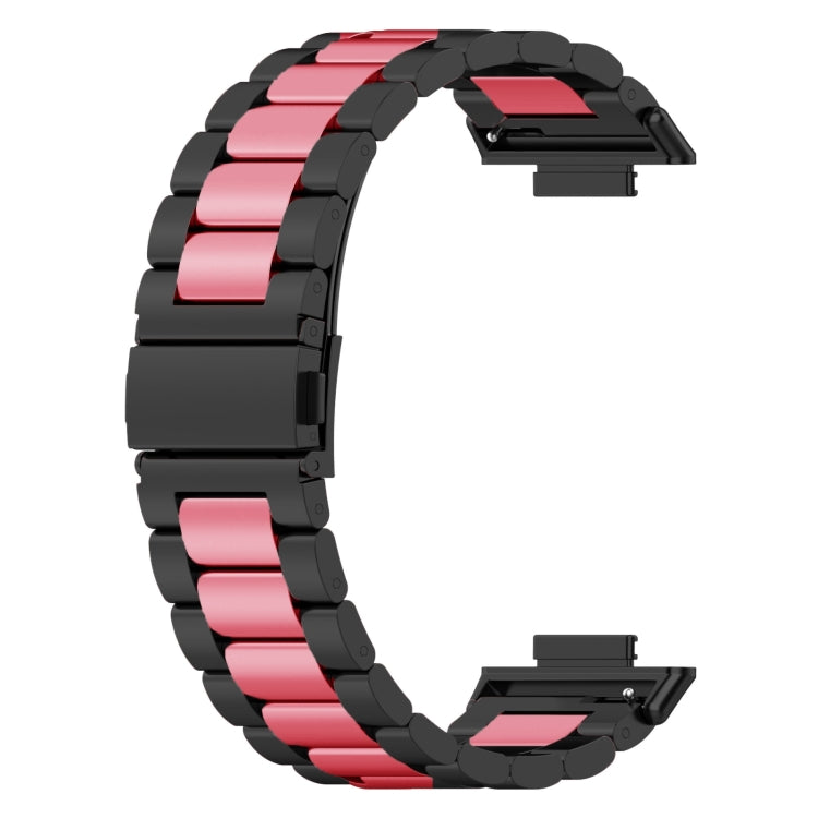 For Huawei Watch Fit 3 Three Bead Stainless Steel Metal Watch Band(Black Pink) - Watch Bands by PMc TechLife | Online Shopping South Africa | PMc TechLife | Buy Now Pay Later Mobicred