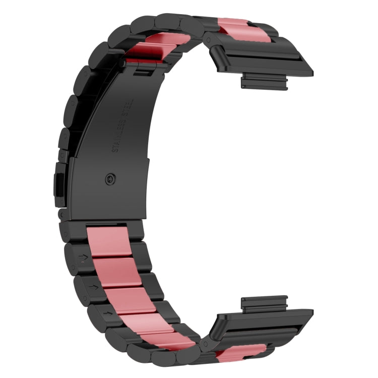 For Huawei Watch Fit 3 Three Bead Stainless Steel Metal Watch Band(Black Pink) - Watch Bands by PMc TechLife | Online Shopping South Africa | PMc TechLife | Buy Now Pay Later Mobicred