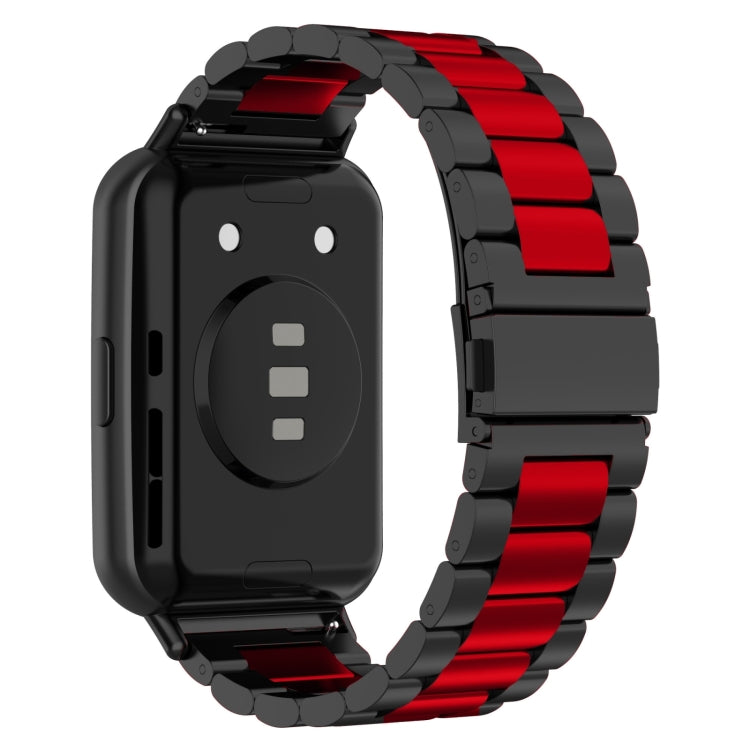 For Huawei Watch Fit 3 Three Bead Stainless Steel Metal Watch Band(Black Red) - Watch Bands by PMc TechLife | Online Shopping South Africa | PMc TechLife | Buy Now Pay Later Mobicred