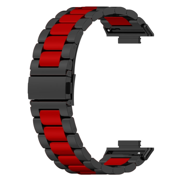 For Huawei Watch Fit 3 Three Bead Stainless Steel Metal Watch Band(Black Red) - Watch Bands by PMc TechLife | Online Shopping South Africa | PMc TechLife | Buy Now Pay Later Mobicred