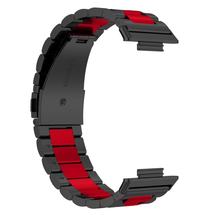For Huawei Watch Fit 3 Three Bead Stainless Steel Metal Watch Band(Black Red) - Watch Bands by PMc TechLife | Online Shopping South Africa | PMc TechLife | Buy Now Pay Later Mobicred