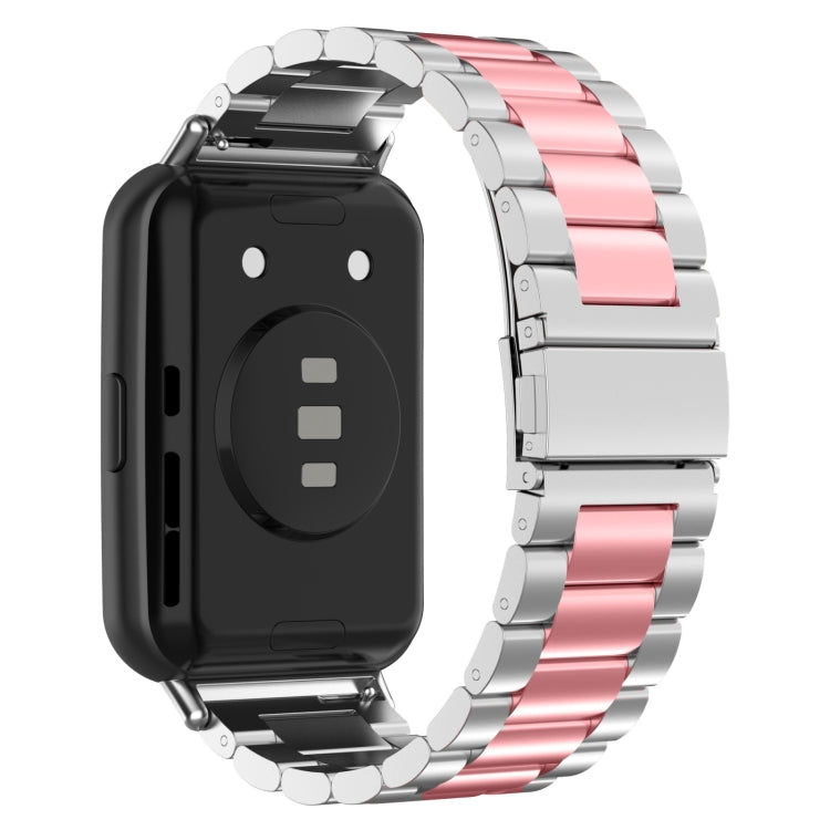 For Huawei Watch Fit 3 Three Bead Stainless Steel Metal Watch Band(Silver Pink) - Watch Bands by PMc TechLife | Online Shopping South Africa | PMc TechLife | Buy Now Pay Later Mobicred