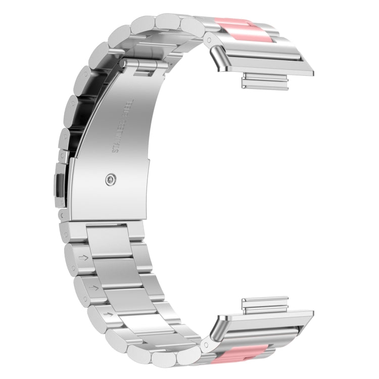 For Huawei Watch Fit 3 Three Bead Stainless Steel Metal Watch Band(Silver Pink) - Watch Bands by PMc TechLife | Online Shopping South Africa | PMc TechLife | Buy Now Pay Later Mobicred