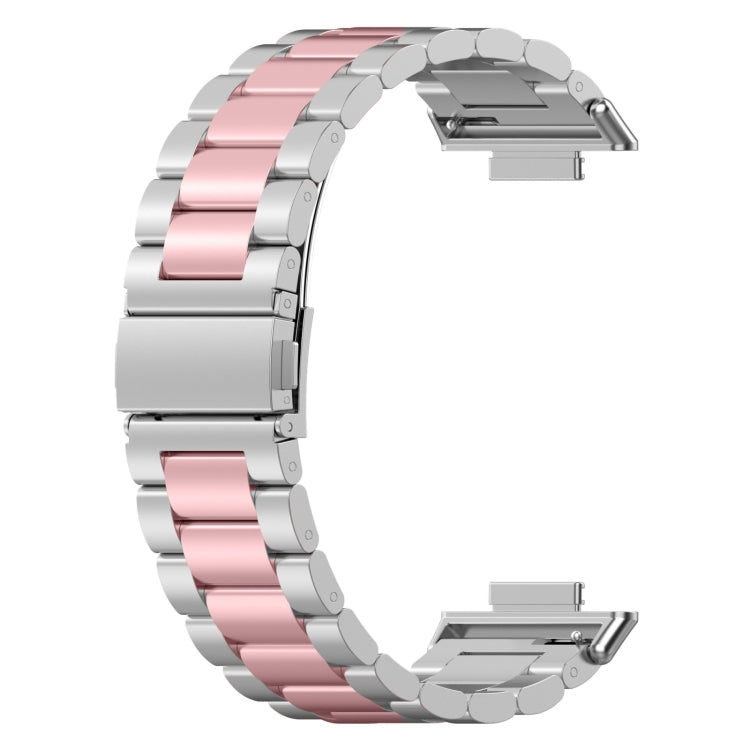 For Huawei Watch Fit 3 Three Bead Stainless Steel Metal Watch Band(Silver Pink) - Watch Bands by PMc TechLife | Online Shopping South Africa | PMc TechLife | Buy Now Pay Later Mobicred