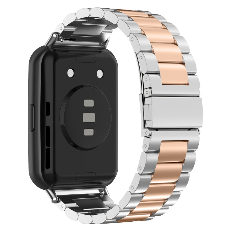 For Huawei Watch Fit 3 Three Bead Stainless Steel Metal Watch Band(Silver Rose Gold) - Watch Bands by PMc TechLife | Online Shopping South Africa | PMc TechLife | Buy Now Pay Later Mobicred