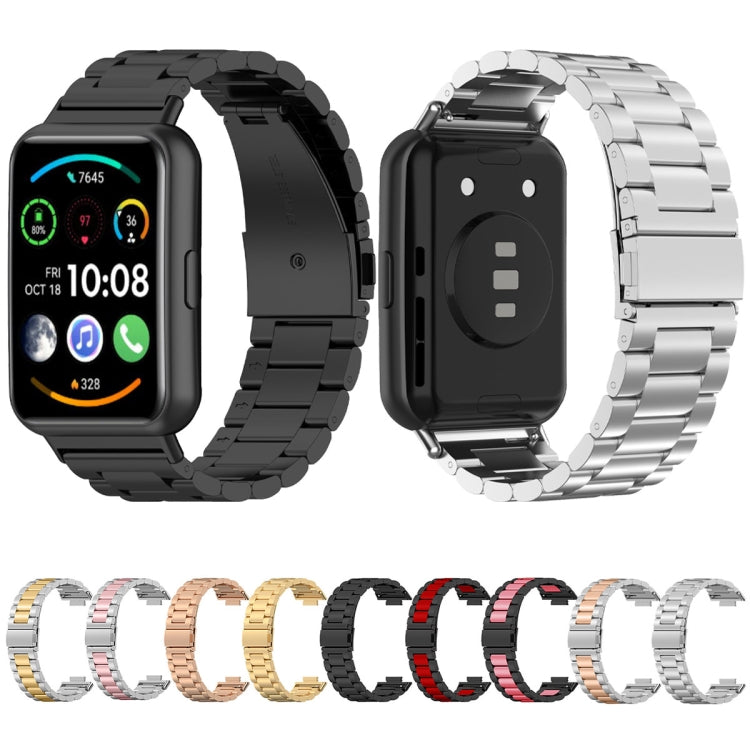 For Huawei Watch Fit 3 Three Bead Stainless Steel Metal Watch Band(Silver Rose Gold) - Watch Bands by PMc TechLife | Online Shopping South Africa | PMc TechLife | Buy Now Pay Later Mobicred