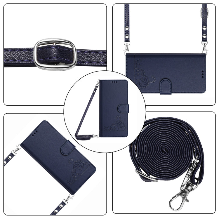 For Motorola Moto G 5G 2024 Global Cat Rat Embossed Pattern RFID Leather Phone Case with Lanyard(Blue) - free shipping - PMC Jewellery - Order now!