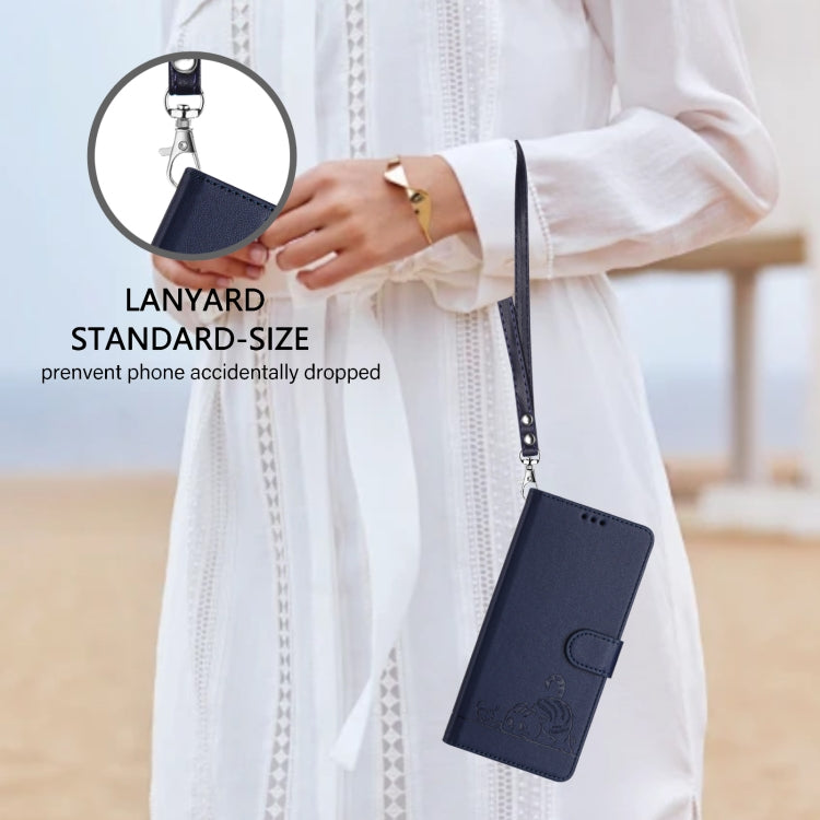 For Motorola Moto G 5G 2024 Global Cat Rat Embossed Pattern RFID Leather Phone Case with Lanyard(Blue) - free shipping - PMC Jewellery - Order now!