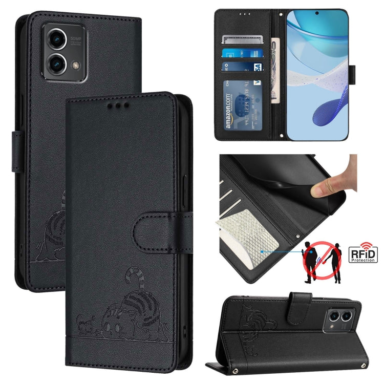 For Motorola Moto G Stylus 5G 2024 Cat Rat Embossed Pattern RFID Leather Phone Case with Lanyard(Black) - free shipping - PMC Jewellery - Order now!