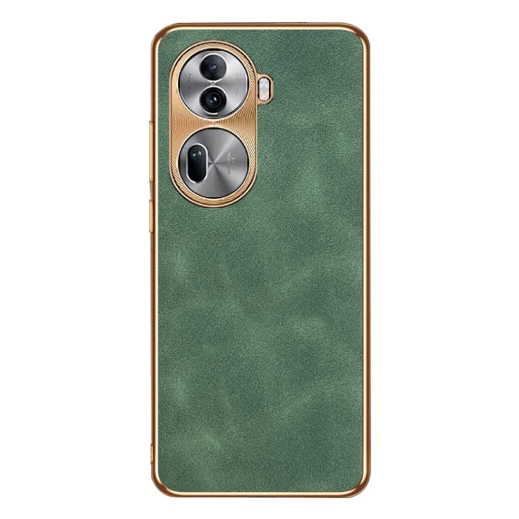For OPPO Reno11 Global Electroplating Lambskin Leather Phone Case(Green) - Reno11 Cases by PMC TechLife | Online Shopping South Africa | PMC TechLife | Buy Now Pay Later Mobicred