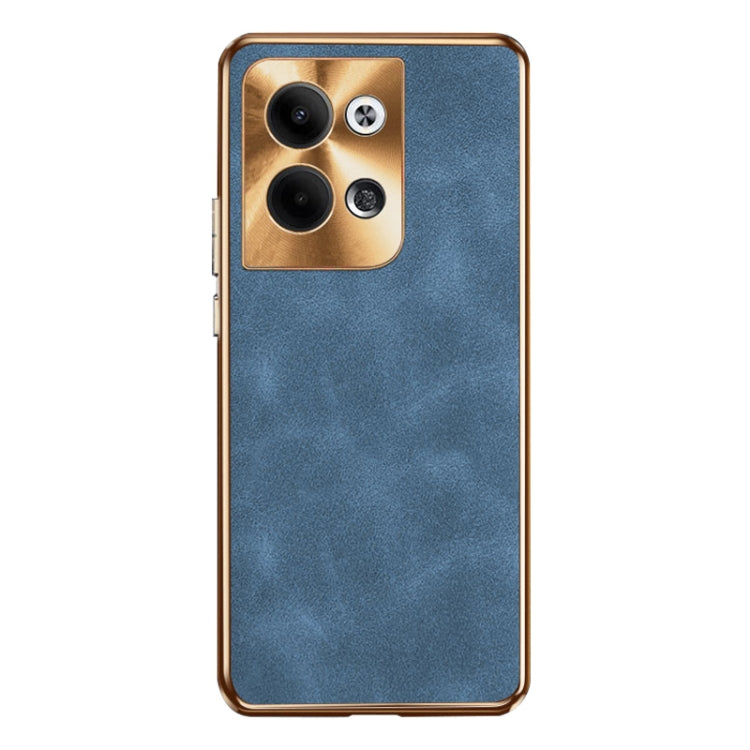 For OPPO Reno9 Electroplating Lambskin Leather Phone Case(Blue) - OPPO Cases by PMC TechLife | Online Shopping South Africa | PMC TechLife | Buy Now Pay Later Mobicred