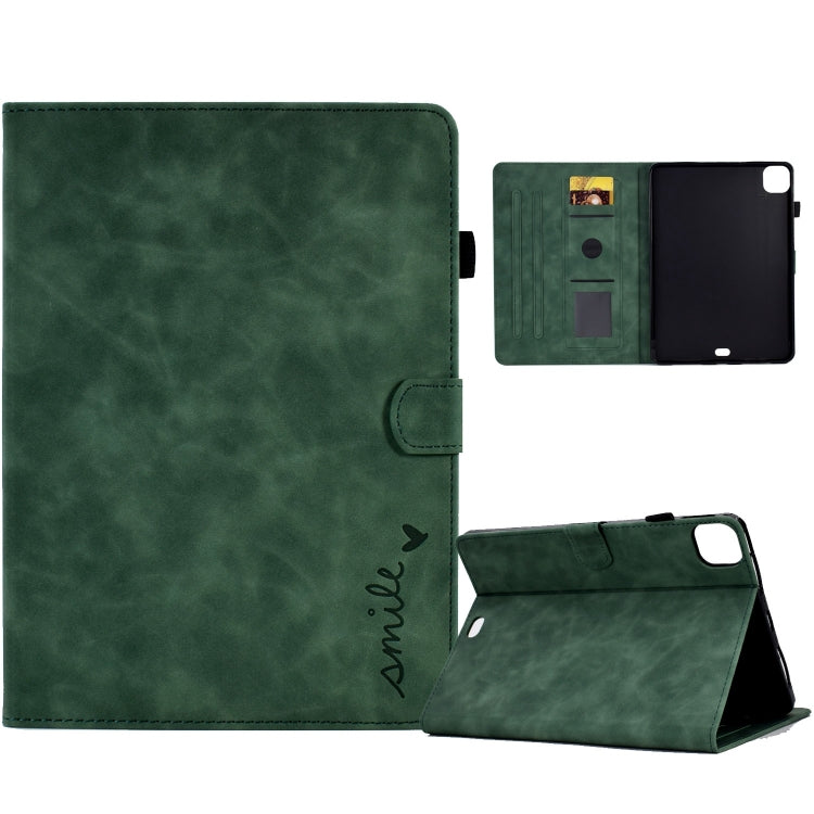 For iPad Pro 11 2024 Embossed Smile Smart Leather Tablet Case(Green) - iPad Pro 11 2024 Cases by PMC TechLife | Online Shopping South Africa | PMC TechLife | Buy Now Pay Later Mobicred