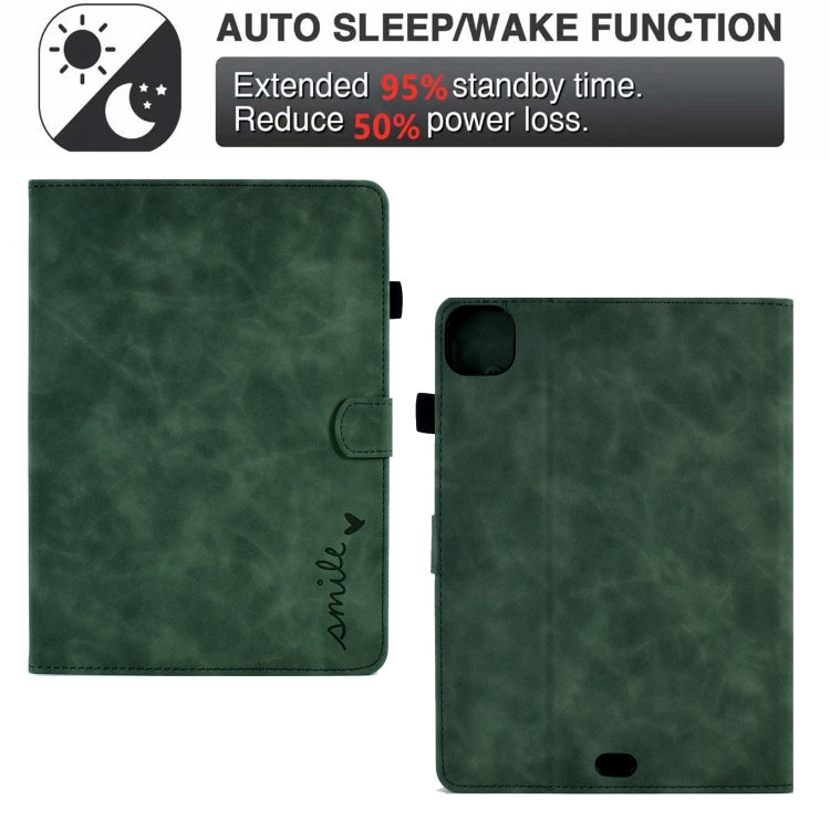 For iPad Pro 11 2024 Embossed Smile Smart Leather Tablet Case(Green) - iPad Pro 11 2024 Cases by PMC TechLife | Online Shopping South Africa | PMC TechLife | Buy Now Pay Later Mobicred
