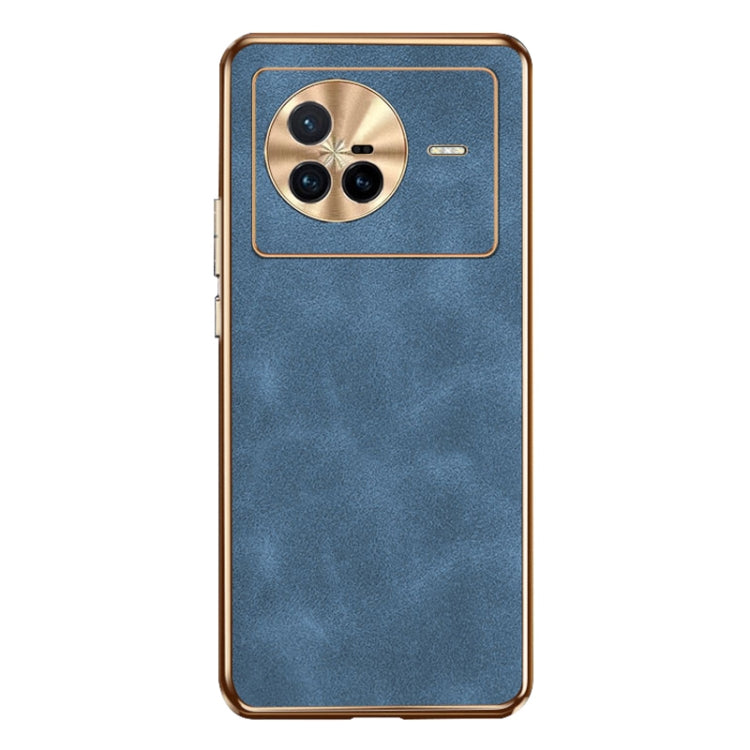 For vivo X80 Electroplating Lambskin Leather Phone Case(Blue) - vivo Cases by PMC TechLife | Online Shopping South Africa | PMC TechLife | Buy Now Pay Later Mobicred