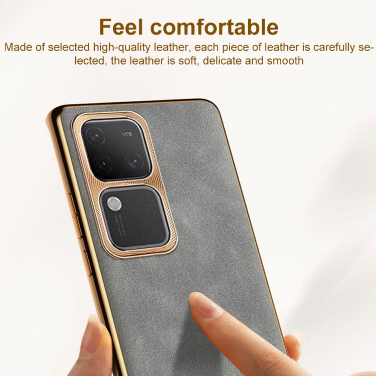 For vivo X100 Electroplating Lambskin Leather Phone Case(Black) - X100 Cases by PMC TechLife | Online Shopping South Africa | PMC TechLife | Buy Now Pay Later Mobicred