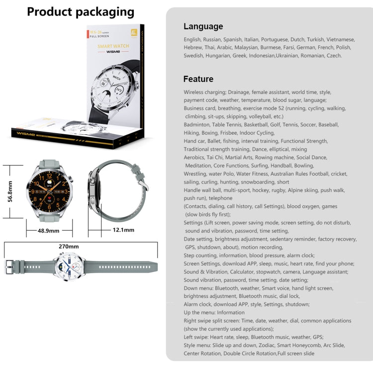 WS-26 1.52 inch IP67 Sport Smart Watch Support Bluetooth Call / Sleep / Blood Oxygen / Heart Rate / Blood Pressure Health Monitor, Leather Strap(Silver) - Smart Watches by PMC TechLife | Online Shopping South Africa | PMC TechLife | Buy Now Pay Later Mobicred