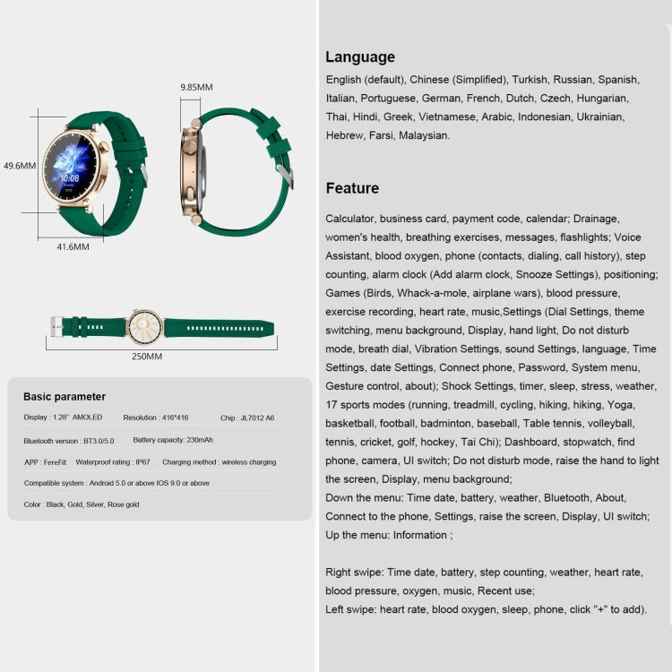 WS520 1.28 inch IP67 Sport Smart Watch, Support Bluetooth Call / Sleep / Blood Oxygen / Heart Rate / Blood Pressure Health Monitor(Rose Gold+Green) - Smart Watches by PMC TechLife | Online Shopping South Africa | PMC TechLife | Buy Now Pay Later Mobicred