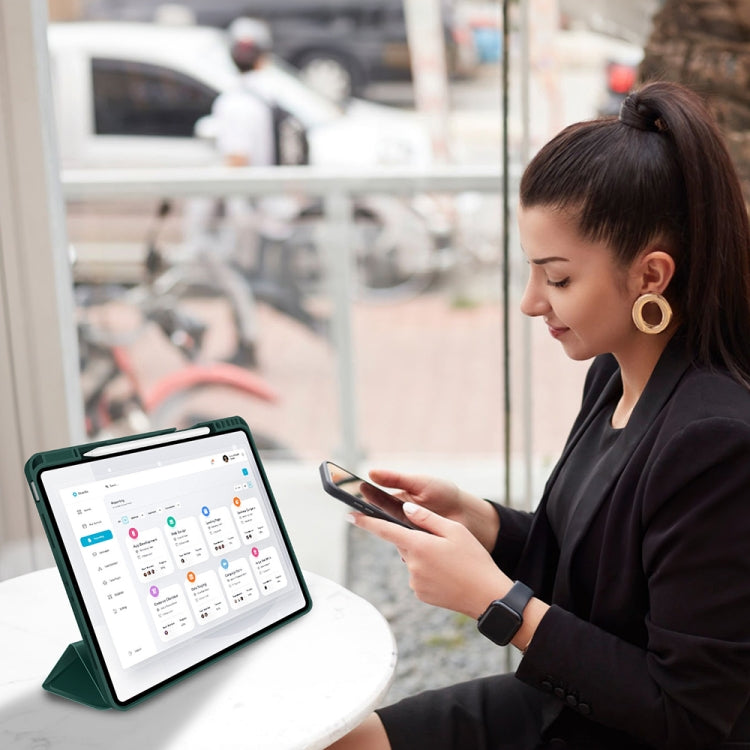 For iPad Pro 11 2024 3-fold TPU Smart Leather Tablet Case with Pen Slot(Dark Green) - iPad Pro 11 2024 Cases by PMC TechLife | Online Shopping South Africa | PMC TechLife | Buy Now Pay Later Mobicred