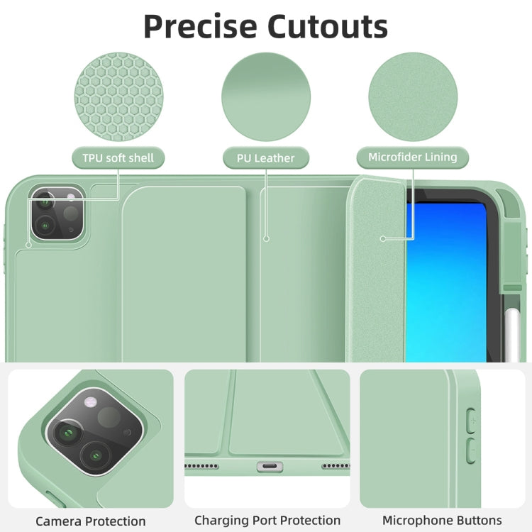 For iPad Pro 11 2024 3-fold TPU Smart Leather Tablet Case with Pen Slot(Green) - iPad Pro 11 2024 Cases by PMC TechLife | Online Shopping South Africa | PMC TechLife | Buy Now Pay Later Mobicred