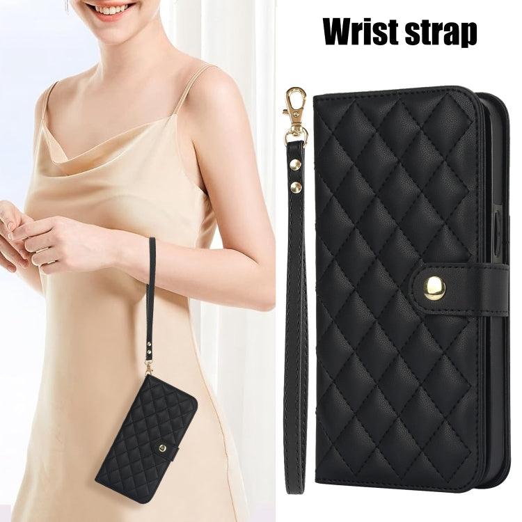 For Google Pixel 6a Crossbody Multifunction Rhombic Leather Phone Case(Black) - Google Cases by PMC TechLife | Online Shopping South Africa | PMC TechLife | Buy Now Pay Later Mobicred