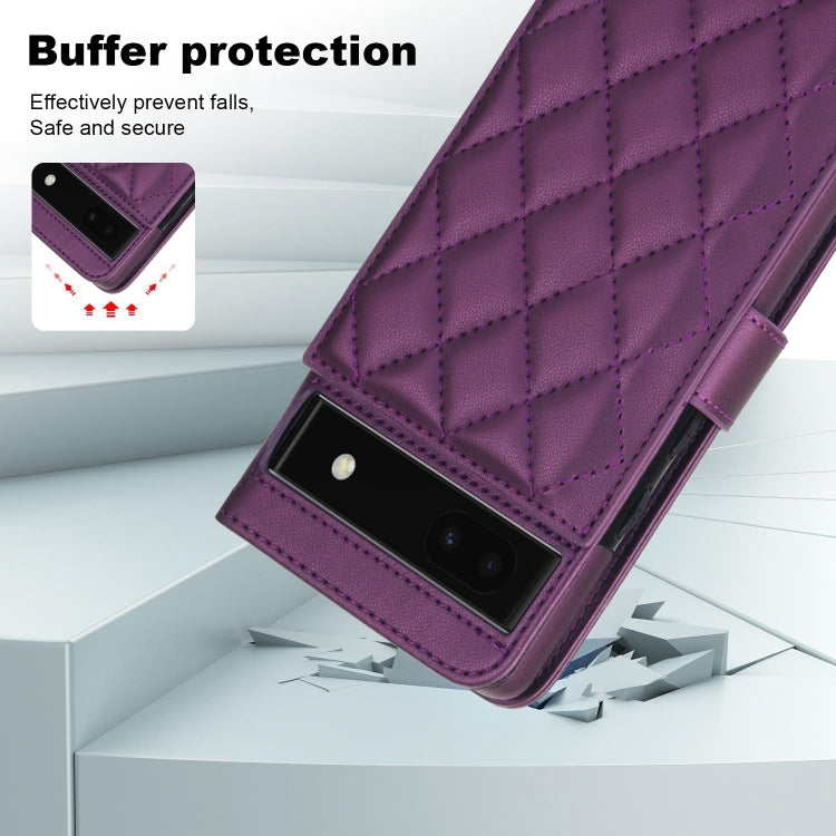 For Google Pixel 6a Crossbody Multifunction Rhombic Leather Phone Case(Dark Purple) - Google Cases by PMC TechLife | Online Shopping South Africa | PMC TechLife | Buy Now Pay Later Mobicred
