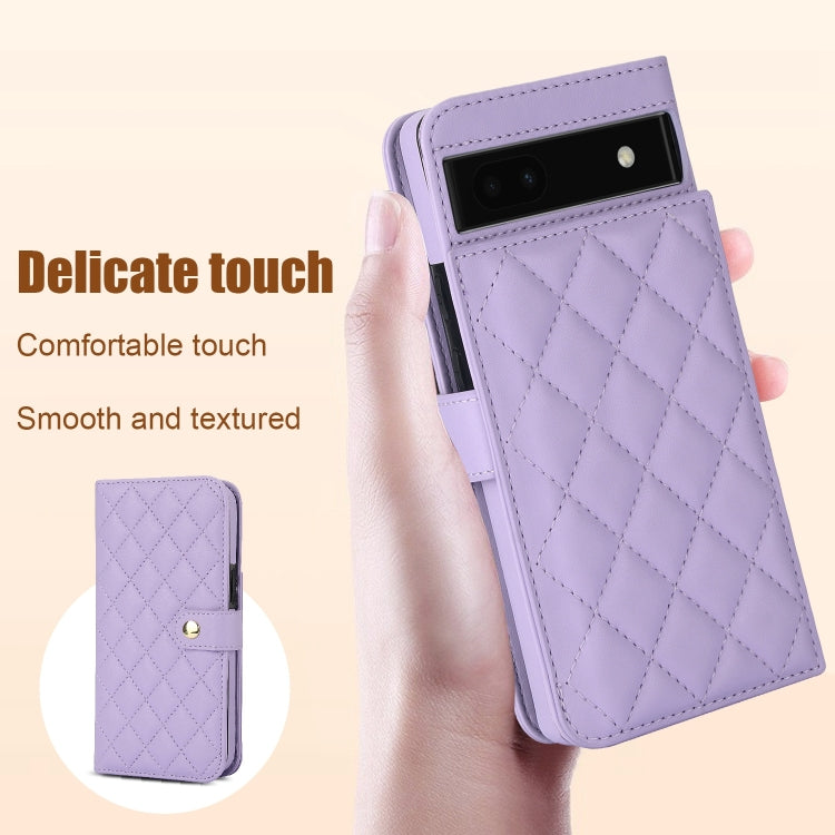 For Google Pixel 6a Crossbody Multifunction Rhombic Leather Phone Case(Purple) - Google Cases by PMC TechLife | Online Shopping South Africa | PMC TechLife | Buy Now Pay Later Mobicred