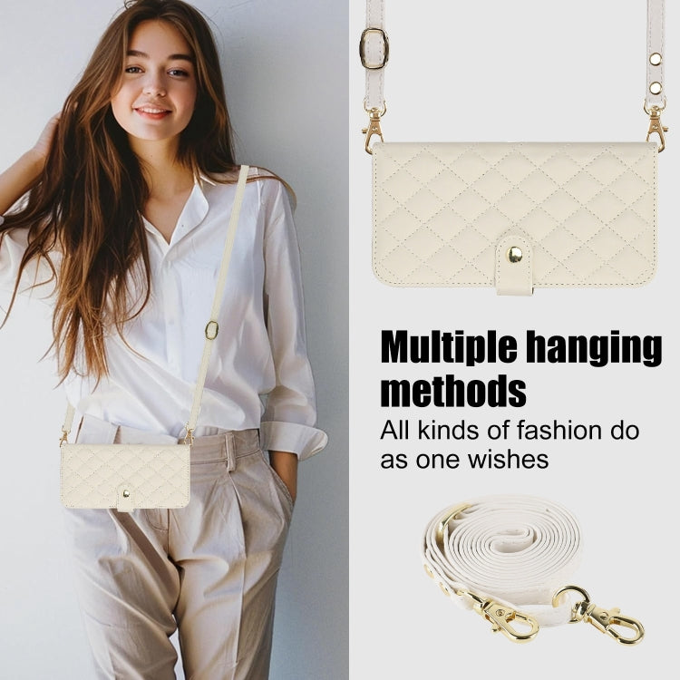 For Google Pixel 8a Crossbody Multifunction Rhombic Leather Phone Case(White) - free shipping - PMC TechLife - Order now!