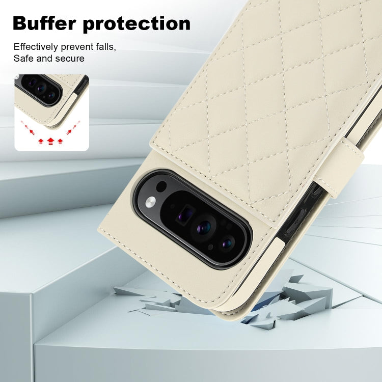 For Google Pixel 9 Crossbody Multifunction Rhombic Leather Phone Case(White) - Google Cases by PMC TechLife | Online Shopping South Africa | PMC TechLife | Buy Now Pay Later Mobicred