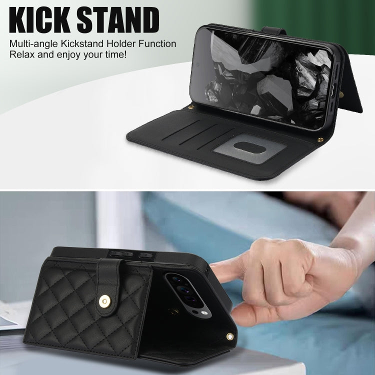 For Google Pixel 9 Crossbody Multifunction Rhombic Leather Phone Case(Black) - Google Cases by PMC TechLife | Online Shopping South Africa | PMC TechLife | Buy Now Pay Later Mobicred