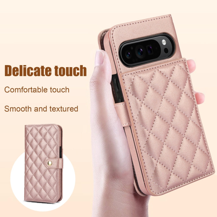 For Google Pixel 9 Crossbody Multifunction Rhombic Leather Phone Case(Rose Gold) - Google Cases by PMC TechLife | Online Shopping South Africa | PMC TechLife | Buy Now Pay Later Mobicred