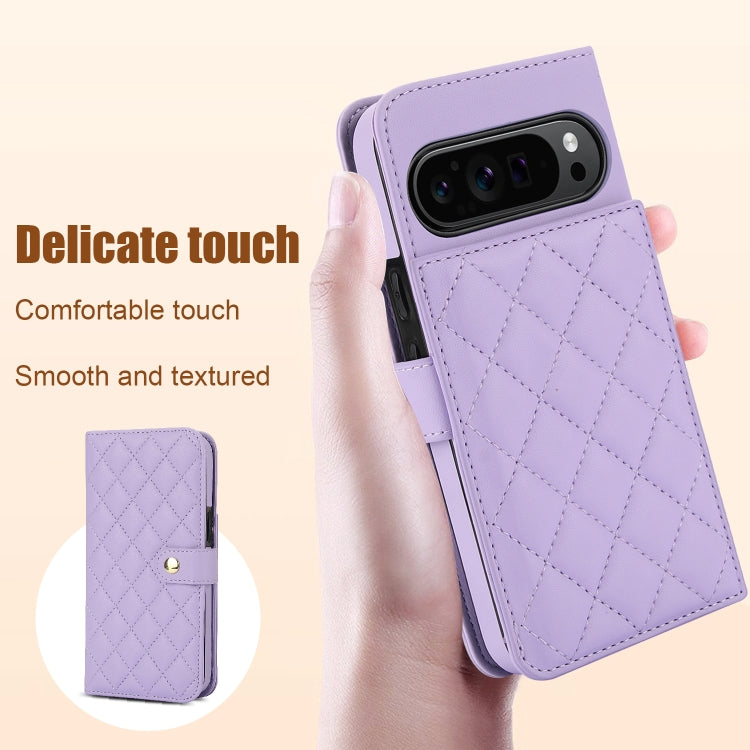 For Google Pixel 9 Crossbody Multifunction Rhombic Leather Phone Case(Purple) - Google Cases by PMC TechLife | Online Shopping South Africa | PMC TechLife | Buy Now Pay Later Mobicred
