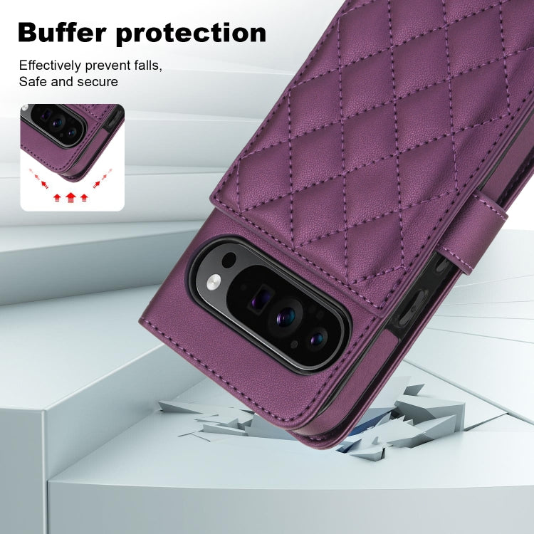 For Google Pixel 9 Pro XL Crossbody Multifunction Rhombic Leather Phone Case(Dark Purple) - Google Cases by PMC TechLife | Online Shopping South Africa | PMC TechLife | Buy Now Pay Later Mobicred