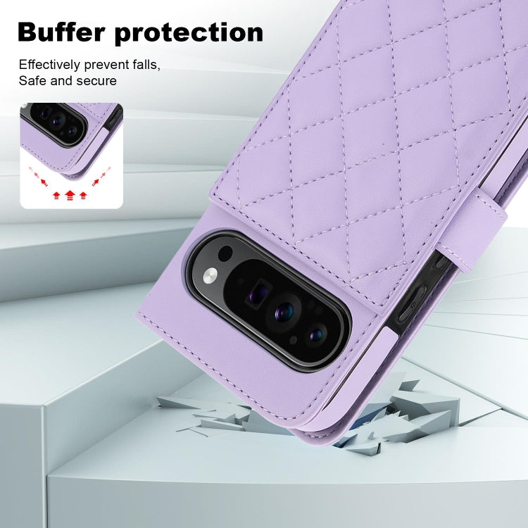For Google Pixel 9 Pro XL Crossbody Multifunction Rhombic Leather Phone Case(Purple) - Google Cases by PMC TechLife | Online Shopping South Africa | PMC TechLife | Buy Now Pay Later Mobicred