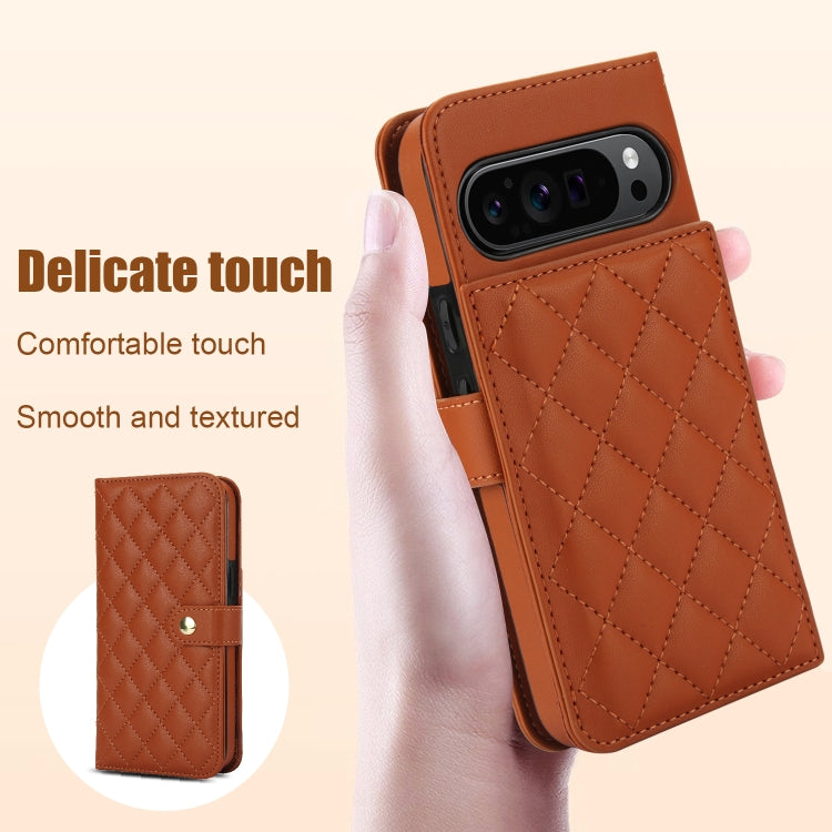 For Google Pixel 9 Pro XL Crossbody Multifunction Rhombic Leather Phone Case(Brown) - Google Cases by PMC TechLife | Online Shopping South Africa | PMC TechLife | Buy Now Pay Later Mobicred