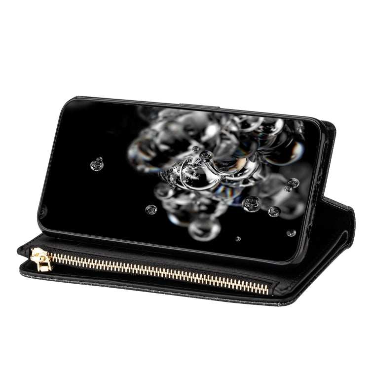 For Huawei Mate 20 Pro Multi-card Slots Starry Sky Laser Carving Glitter Zipper Horizontal Flip Leather Case with Holder & Wallet & Lanyard(Black) - Huawei Cases by PMC TechLife | Online Shopping South Africa | PMC TechLife