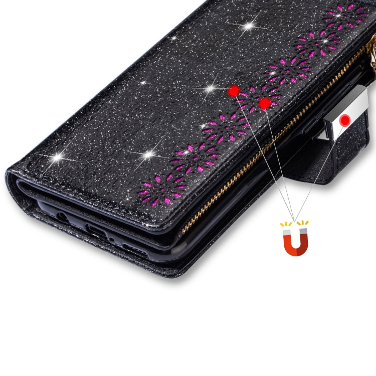 For Huawei Mate 20 Pro Multi-card Slots Starry Sky Laser Carving Glitter Zipper Horizontal Flip Leather Case with Holder & Wallet & Lanyard(Black) - Huawei Cases by PMC TechLife | Online Shopping South Africa | PMC TechLife