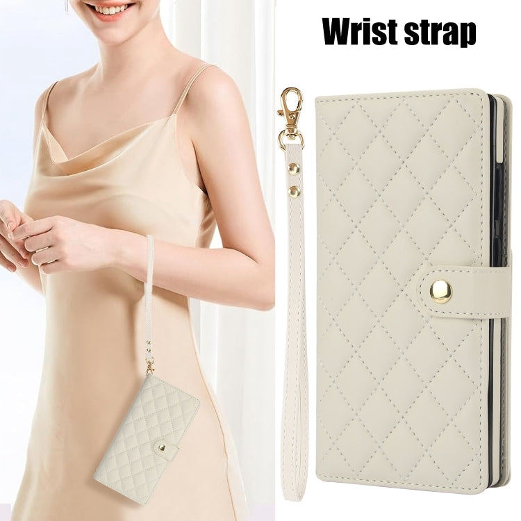 For Samsung Galaxy S24 Ultra 5G Crossbody Multifunction Rhombic Leather Phone Case(White) - Galaxy S24 Ultra 5G Cases by PMC Jewellery | Online Shopping South Africa | PMC Jewellery | Buy Now Pay Later Mobicred