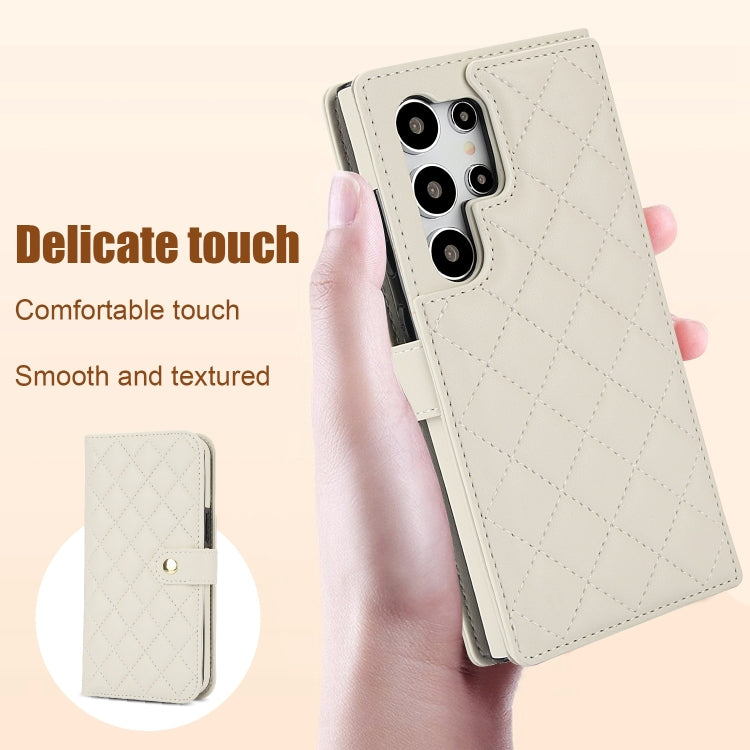 For Samsung Galaxy S24 Ultra 5G Crossbody Multifunction Rhombic Leather Phone Case(White) - Galaxy S24 Ultra 5G Cases by PMC Jewellery | Online Shopping South Africa | PMC Jewellery | Buy Now Pay Later Mobicred