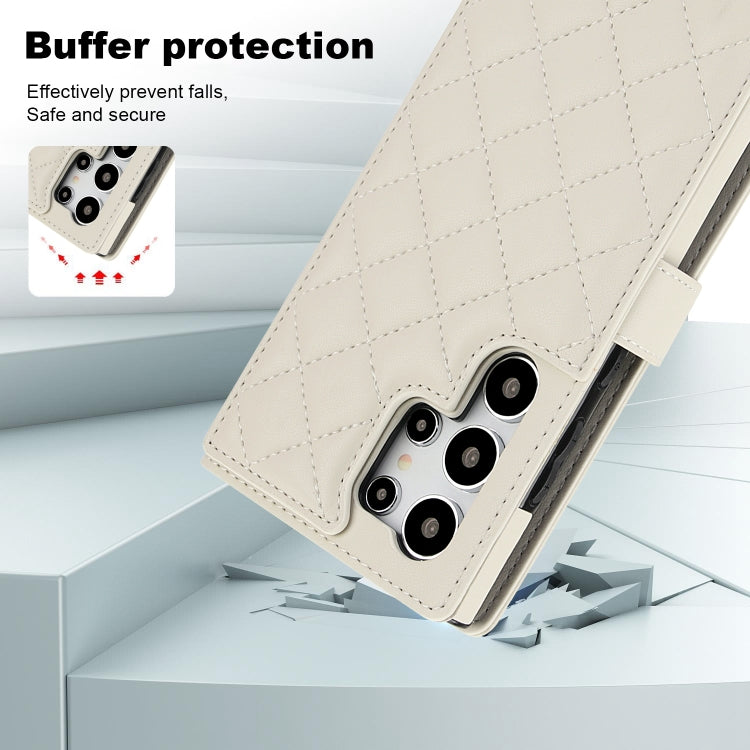For Samsung Galaxy S24 Ultra 5G Crossbody Multifunction Rhombic Leather Phone Case(White) - Galaxy S24 Ultra 5G Cases by PMC Jewellery | Online Shopping South Africa | PMC Jewellery | Buy Now Pay Later Mobicred