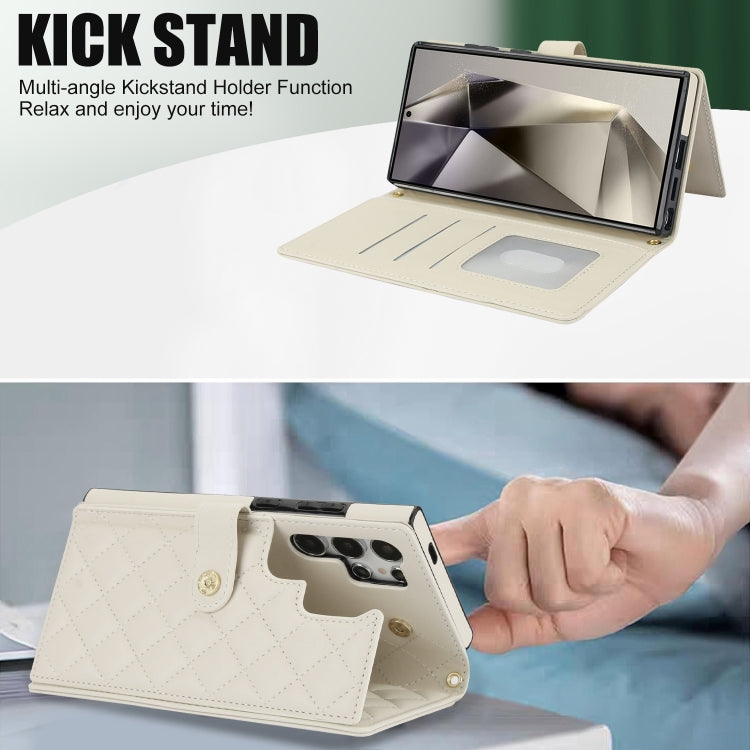 For Samsung Galaxy S24 Ultra 5G Crossbody Multifunction Rhombic Leather Phone Case(White) - Galaxy S24 Ultra 5G Cases by PMC Jewellery | Online Shopping South Africa | PMC Jewellery | Buy Now Pay Later Mobicred