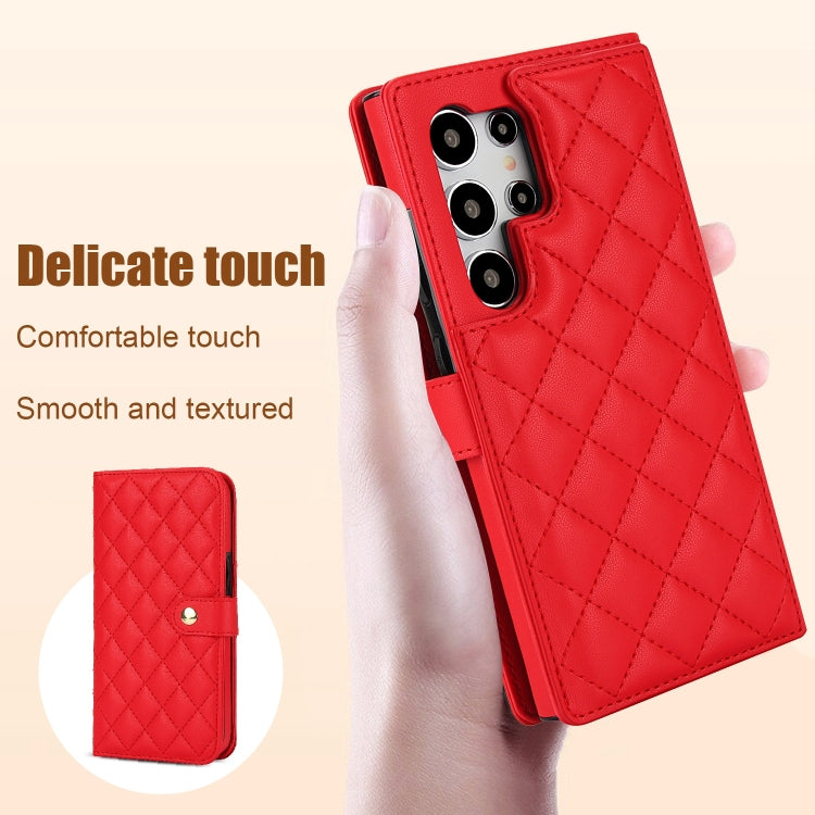 For Samsung Galaxy S24 Ultra 5G Crossbody Multifunction Rhombic Leather Phone Case(Red) - Galaxy S24 Ultra 5G Cases by PMC Jewellery | Online Shopping South Africa | PMC Jewellery | Buy Now Pay Later Mobicred