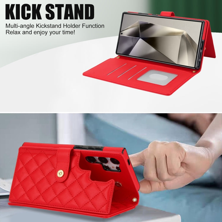 For Samsung Galaxy S24 Ultra 5G Crossbody Multifunction Rhombic Leather Phone Case(Red) - Galaxy S24 Ultra 5G Cases by PMC Jewellery | Online Shopping South Africa | PMC Jewellery | Buy Now Pay Later Mobicred
