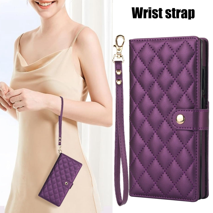 For Samsung Galaxy S24 Ultra 5G Crossbody Multifunction Rhombic Leather Phone Case(Dark Purple) - Galaxy S24 Ultra 5G Cases by PMC Jewellery | Online Shopping South Africa | PMC Jewellery | Buy Now Pay Later Mobicred