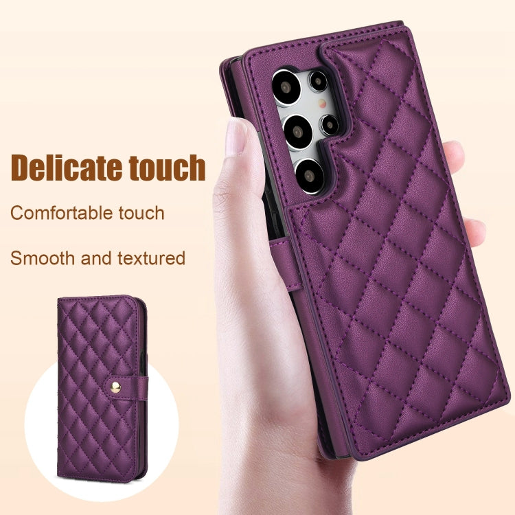 For Samsung Galaxy S24 Ultra 5G Crossbody Multifunction Rhombic Leather Phone Case(Dark Purple) - Galaxy S24 Ultra 5G Cases by PMC Jewellery | Online Shopping South Africa | PMC Jewellery | Buy Now Pay Later Mobicred