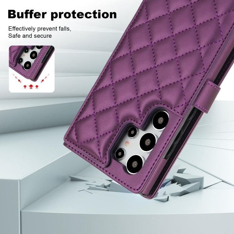 For Samsung Galaxy S24 Ultra 5G Crossbody Multifunction Rhombic Leather Phone Case(Dark Purple) - Galaxy S24 Ultra 5G Cases by PMC Jewellery | Online Shopping South Africa | PMC Jewellery | Buy Now Pay Later Mobicred