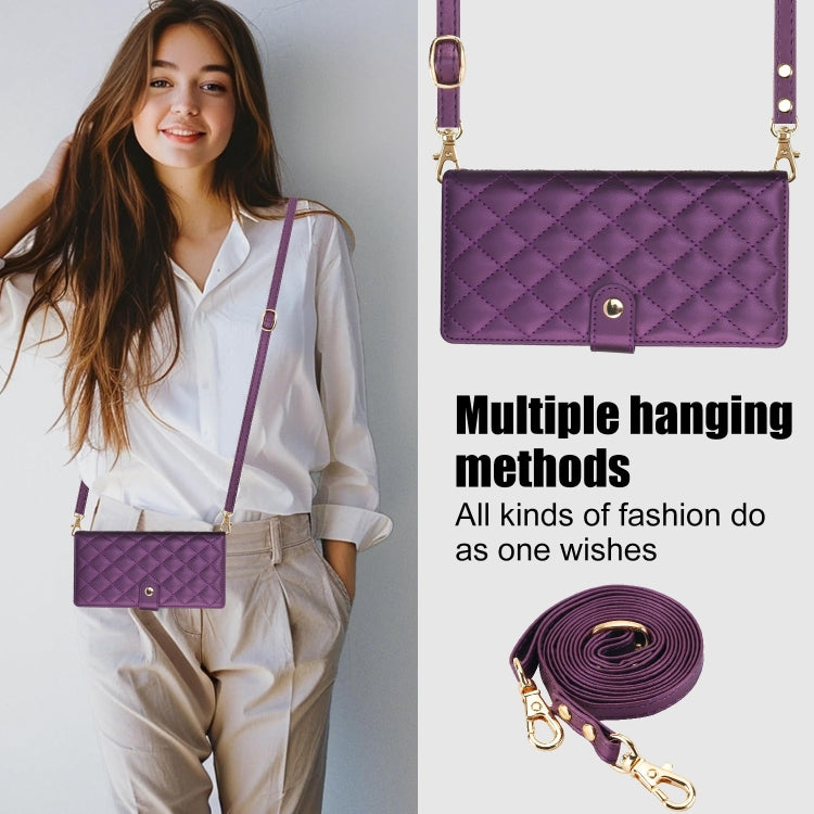 For Samsung Galaxy S24 Ultra 5G Crossbody Multifunction Rhombic Leather Phone Case(Dark Purple) - Galaxy S24 Ultra 5G Cases by PMC Jewellery | Online Shopping South Africa | PMC Jewellery | Buy Now Pay Later Mobicred