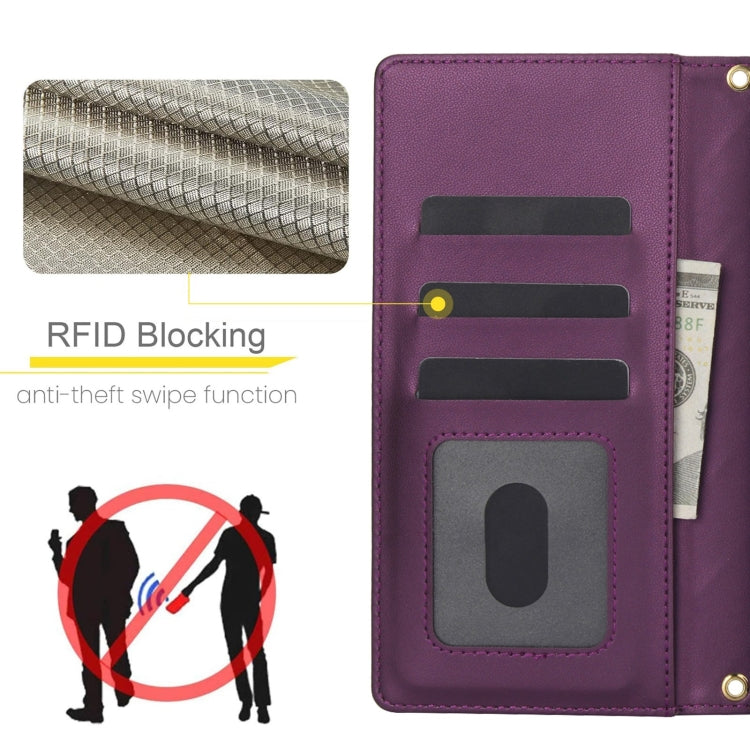 For Samsung Galaxy S24 Ultra 5G Crossbody Multifunction Rhombic Leather Phone Case(Dark Purple) - Galaxy S24 Ultra 5G Cases by PMC Jewellery | Online Shopping South Africa | PMC Jewellery | Buy Now Pay Later Mobicred