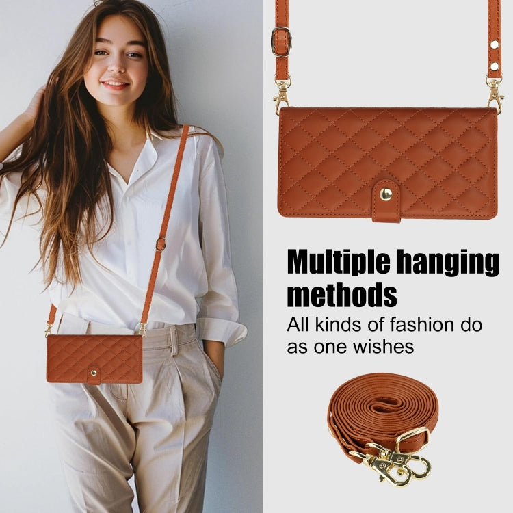 For Samsung Galaxy S24 Ultra 5G Crossbody Multifunction Rhombic Leather Phone Case(Brown) - Galaxy S24 Ultra 5G Cases by PMC Jewellery | Online Shopping South Africa | PMC Jewellery | Buy Now Pay Later Mobicred