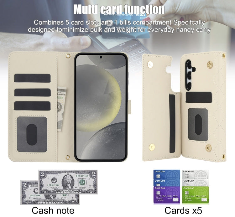 For Samsung Galaxy S24+ 5G Crossbody Multifunction Rhombic Leather Phone Case(White) - Galaxy S24+ 5G Cases by PMC Jewellery | Online Shopping South Africa | PMC Jewellery | Buy Now Pay Later Mobicred